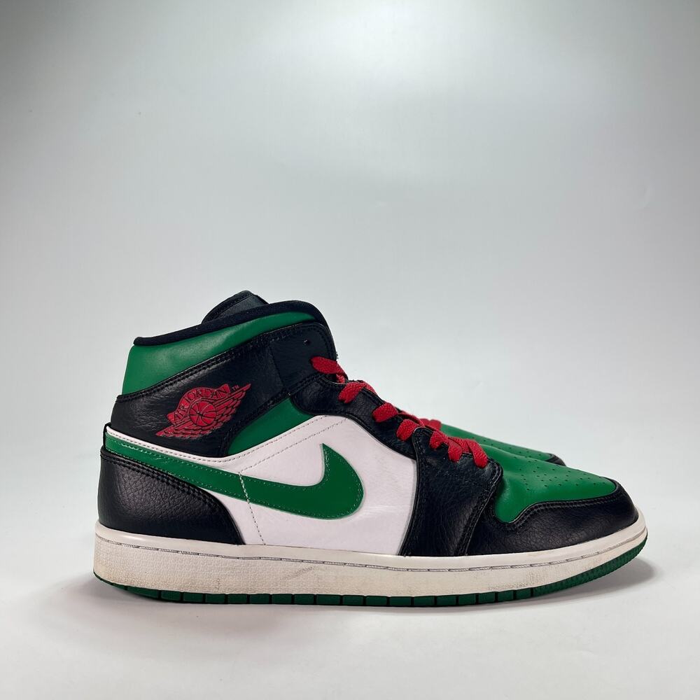 Air Jordan 1 Mid Black Green White Retro Shoes Sneakers 554724-067 Men's Size 11